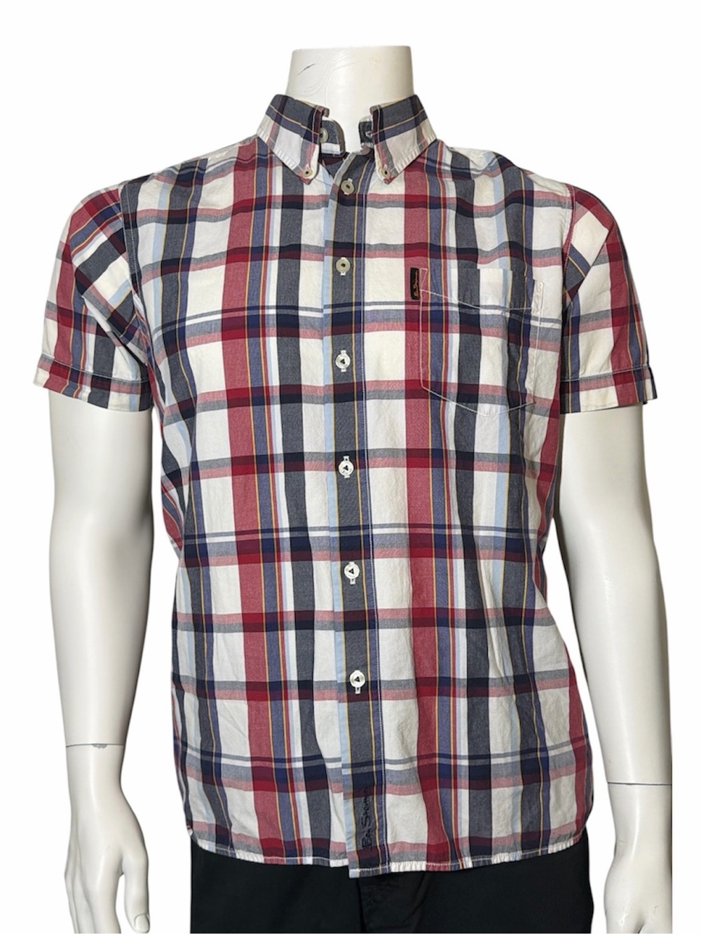 Ben Sherman Short-Sleeve Plaid Button-Down Shirt - Red Blue White